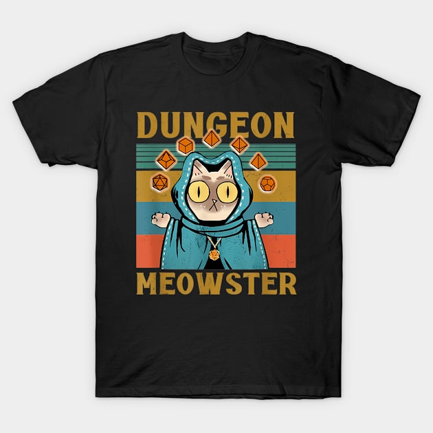 Dungeon Meowster Funny Nerdy Gamer Cat D20 Dice Rpg Dungeons And Dragons T-Shirt by BrianaVal90620